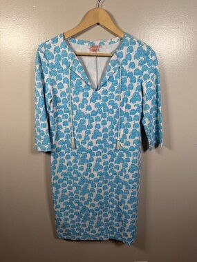 Persifor Cabana Print Dress Size Small Blue Stretch Travel Vacation Resort Wear